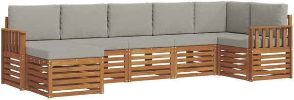 vidaXL Ecksofa Set 7 pcs Natürlich und Hellgrau Massivholz Akazie 3375161 Bild 2