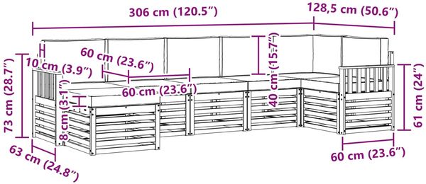 vidaXL Ecksofa Set 7 pcs Natürlich und Hellgrau Massivholz Akazie 3375161 Bild 10