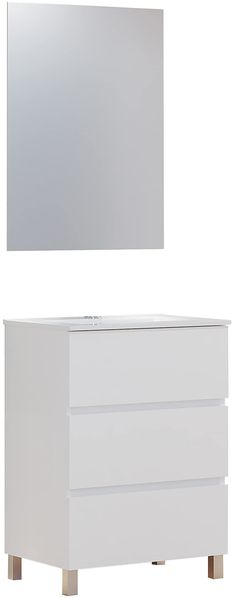 Baikal Badmöbel-Set Neo mit Waschbecken aus Keramik und glattem Mondspiegel, DREI Schubladen, auf Beinen, erhältlich in verschiedenen Ausführungen, montiert, Weiß