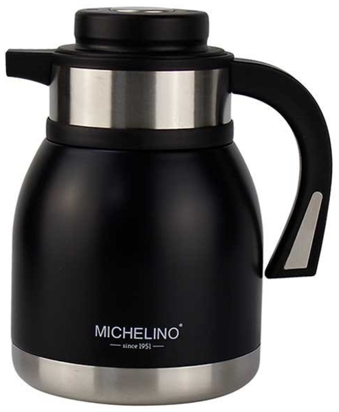 Michelino 1.2L Thermoskanne Doppelwandig Getränkespender Isolierkanne Kanne Kaffee Tee Teekanne Schwarz