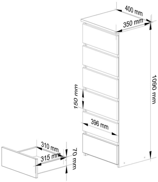 Home Collective Kommode 40 cm breit Holz Highboard Sideboard für Flur Schlafzimmer Wohnzimmer (Mehrzweckschrank Schrank schmal Kommode Schlafzimmer mit Schubladen), Kinderzimmer Organizer, 109 cm hoch mit 6 Schubladen Graphit Bild 2