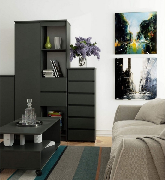 Home Collective Kommode 40 cm breit Holz Highboard Sideboard für Flur Schlafzimmer Wohnzimmer (Mehrzweckschrank Schrank schmal Kommode Schlafzimmer mit Schubladen), Kinderzimmer Organizer, 109 cm hoch mit 6 Schubladen Graphit Bild 3