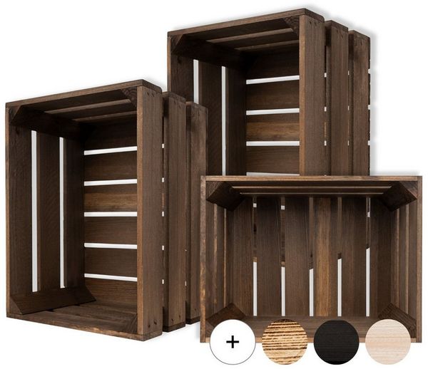 Creative Deco Holzkiste 3x Weinkisten Set Obstkiste Holz (3 Kisten)