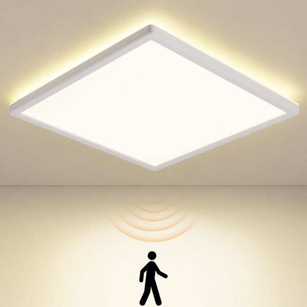 ZMH LED Deckenleuchte LED Panel-Rundleuchte mit Mikrowellensensor 29,3 cm 4000K NeutralweißLED fest integriert, Neutralweiß, Verzögerte Selbstabschaltung Lichtsensor Spritzwasserschutz IP44