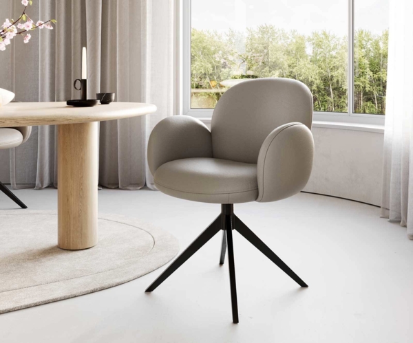 Drehstuhl Nube-Flex mit Armlehnen Echt-Leder Schlamm Kreuzgestell breit Schwarz 360° drehbar Taschenfederkern