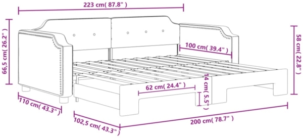 vidaXL Tagesbett Ausziehbar Schwarz 100x200 cm Stoff 3197641 Bild 10