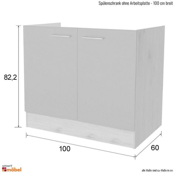 Flex-Well Spülenunterschrank Spülenunterschrank ohne Arbeitsplatte - 100 cm breit - Weiß – Witus