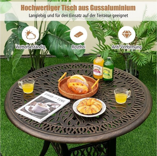 COSTWAY Bistrotisch Gartentisch, rund, φ90 cm, mit Schirmloch, aus Alu