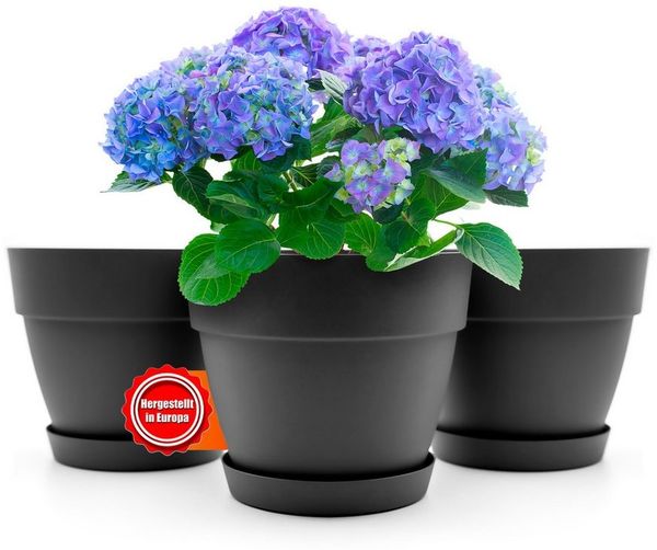 BigDean 3 Stück Blumentopf mit Untersetzer rund ø30 cm in Anthrazit – Übertopf innen + außen geeignet – aus bruchsicherem Kunststoff & Made in Europe