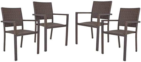 Gartenstuhl 4er Set LEIF - Kunststoff, Braun | Stapelstuhl Wetterfest Terrassenstuhl Outdoor Essstühle