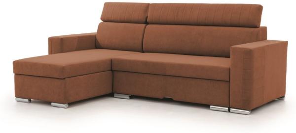 Ecksofa Schlafsofa Sofa CANTON in Stoff Camelia Rostbraun Ottomane Links