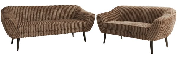 Skandinavisches Sofa Set PIRS 3-2, Komplettset, Wellenfederung, schwarze Füße, Sitzgruppe, Polstermöbel Set - Braun Cord Bild 7
