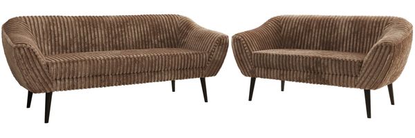 Skandinavisches Sofa Set PIRS 3-2, Komplettset, Wellenfederung, schwarze Füße, Sitzgruppe, Polstermöbel Set - Braun Cord Bild 6
