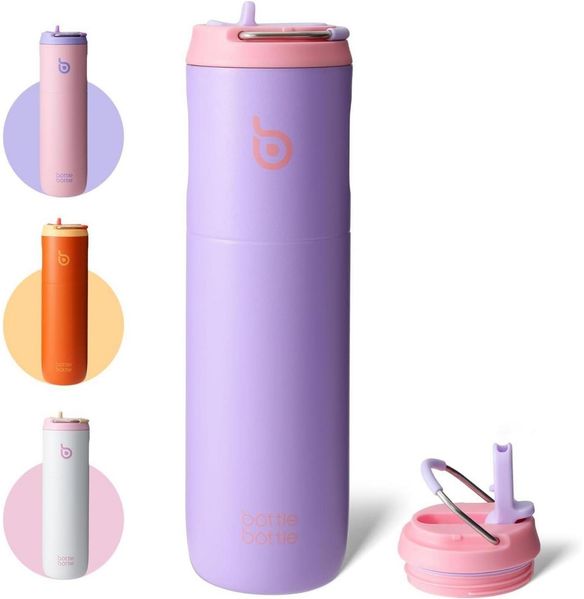 Isolierte Trinkflasche 680ml mit Strohhalm Griff Sport Reise Fitnessstudio