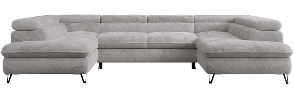 Ecksofa U-Form, mit Bettkasten, Bettfunktion und Einstellbare Kopfstützen, Sofa big XXL - PETER U - Hellgrau Plüsch - Topper T25 Bild 6