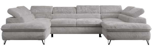 Ecksofa U-Form, mit Bettkasten, Bettfunktion und Einstellbare Kopfstützen, Sofa big XXL - PETER U - Hellgrau Plüsch - Topper T25 Bild 7