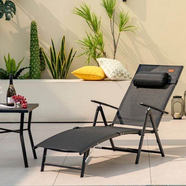 COSTWAY Gartenliege Sonnenliege, klappbar, 7-fach verstellbar, mit Kopfstütze
