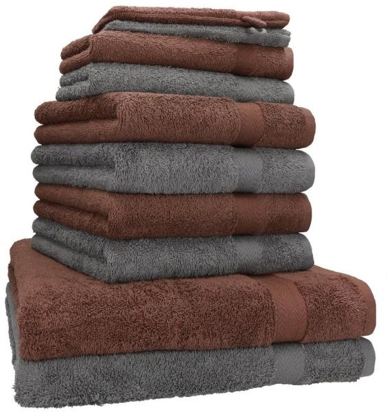 Betz Handtuch Set 10-TLG. Handtuch-Set Premium, 100% Baumwolle, (Set, 10-tlg), Farbe Anthrazit & Nussbraun