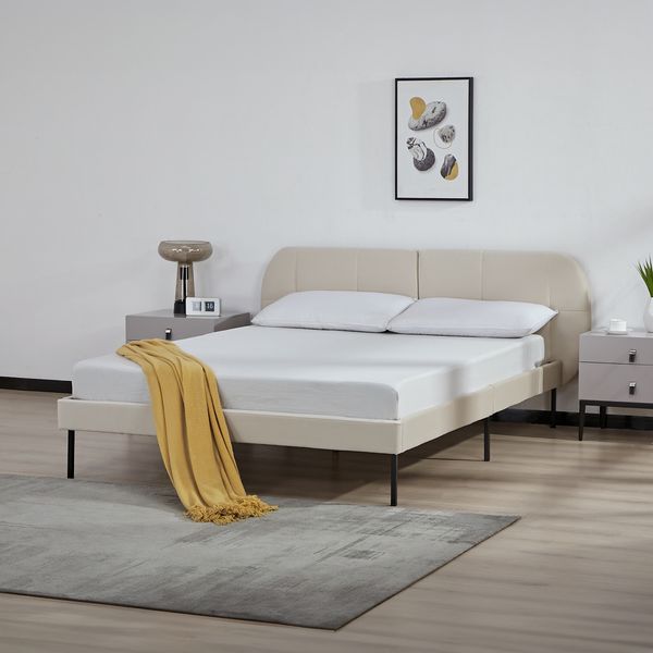 Polsterbett Porvoo Samt 140x200 cm Beige [en. casa]