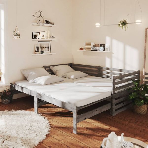 vidaXL Ausziehbares Tagesbett 2x(90x200) cm Grau Massivholz Kiefer [3083671]