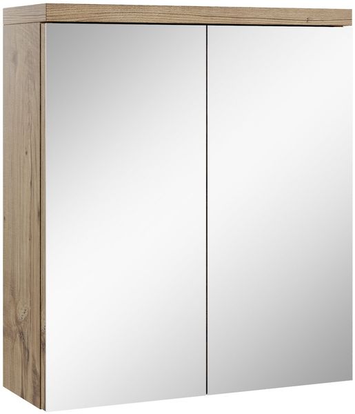 Badplaats Spiegelschrank Toledo 60x60 cm Kastanien Eiche - Badezimmerschrank mit Spiegel und 2 Türen