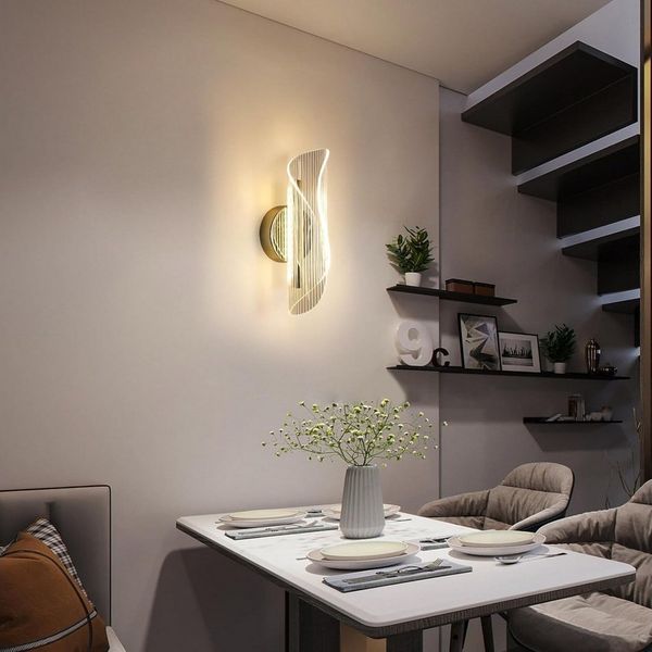 Riserva Wandleuchte Moderne LED Wandlampe Schlafzimmer, 16W 3-Stufen Farbtemperatur, Gold