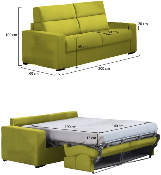 Dmora 2-Sitzer Schlafsofa Sonico, Schlafsofa fürs Wohnzimmer, gepolstert, abnehmbar, 100 % Made in Italy-Qualität, 200x95 h100 cm, Grün Bild 3
