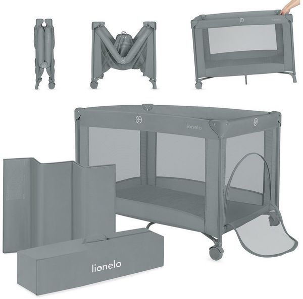Lionelo Amelie Baby-Reisebett, ab Geburt bis 15 kg, klein, faltbar, weiche Faltmatratze, 100,5 x 70,5 cm, 2 Räder, seitlicher Einstieg, Reisetasche