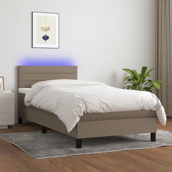 vidaXL Boxspringbett mit Matratze & LED Taupe 100x200 cm Stoff 3133217