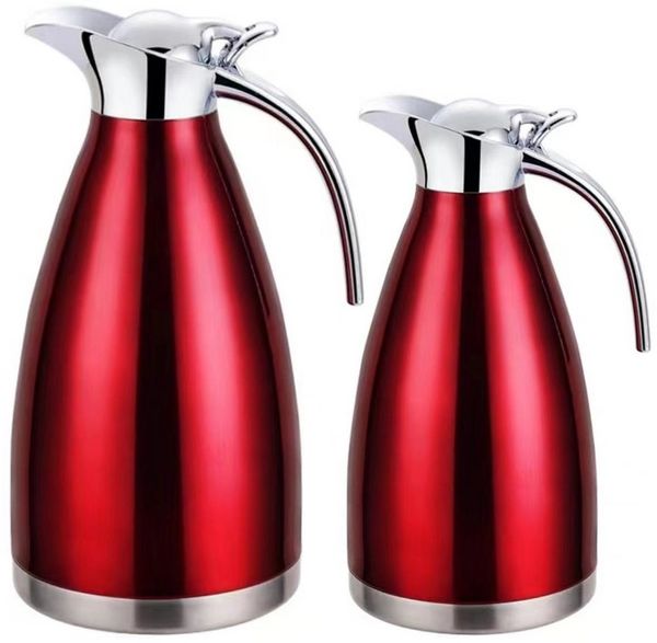 2er Set Thermoskanne Isolierkanne Kaffeekanne 1 Liter + 1,5 Liter rot