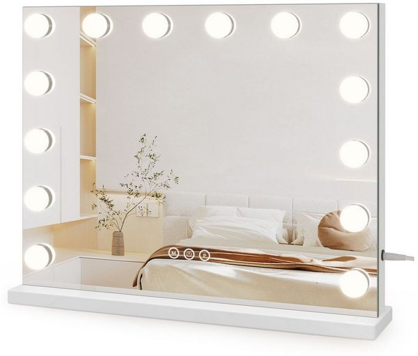 Dripex Schminkspiegel Hollywood Kosmetikspiegel mit 14/15/18LED, 3 Lichtfarben Dimmfunktion