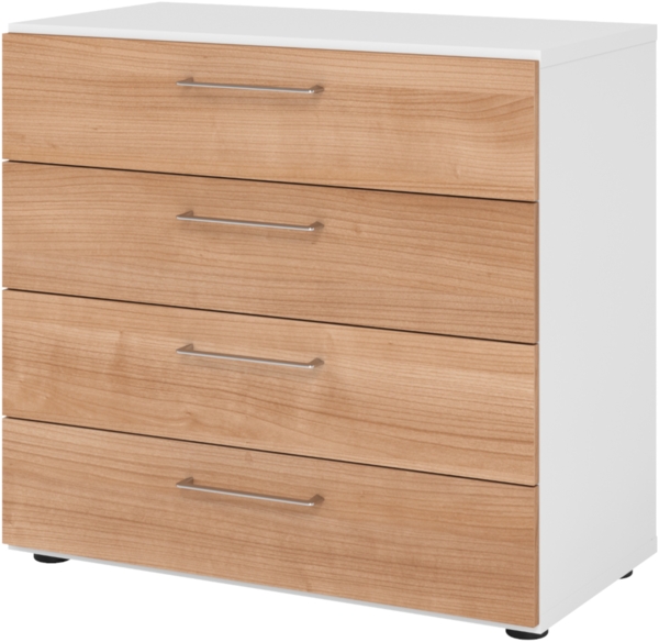bümö smart Schubladenschrank, Büroschrank 80cm breit in Weiß/Nussbaum mit 4 Schüben - Bürocontainer aus Holz, Container mit Metallgriffen & Soft-Stop Schubladen, 928S4-W-N-BS