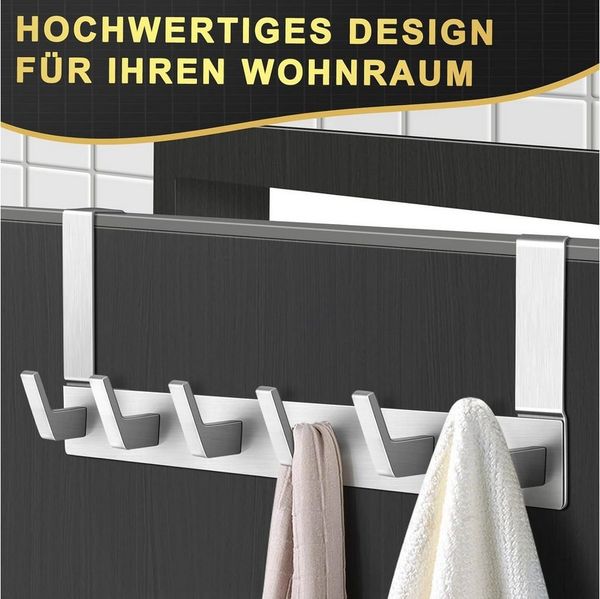 Refined Living Türhaken Türgarderobe zum Einhängen mit 6 Haken, ohne Bohren, Rostfrei, für Flur, Bad und Küche, Tür, Schlafzimmer, (Hakenleiste Bad, Türgarderobe, Ohne Bohren Türhaken, Platzsparende Türhaken, Türhaken zum Einhängen, 2-St, Arbeitszimmer...