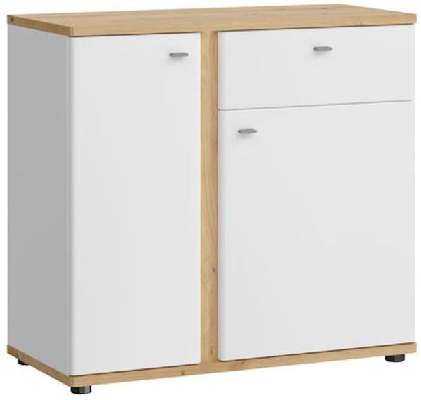 Sideboard Kommode Avila 94cm Eiche Artisan Front MDF weiß Hochglanz