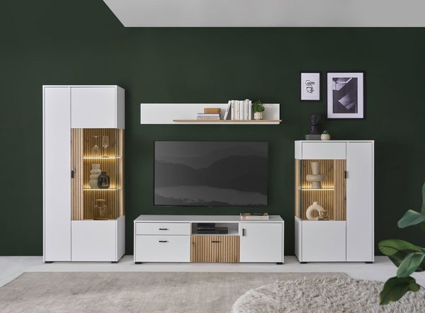 INOSIGN Wohnwand HUDSON, (Set, 4-St), mit moderner Rillenoptik, Griffe aus Metall (Schwarz), Breite 320 cm