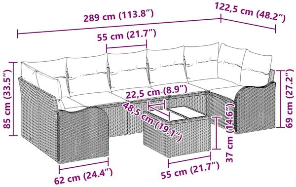 vidaXL Gartensofa-set Beige 55 x 55 x 37 cm Poly-Rattan 3345620 Bild 8