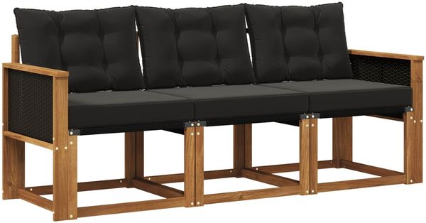 vidaXL Outdoor-Sofagarnitur mit Kissen 3 pcs Natürlich und Schwarz 3381736