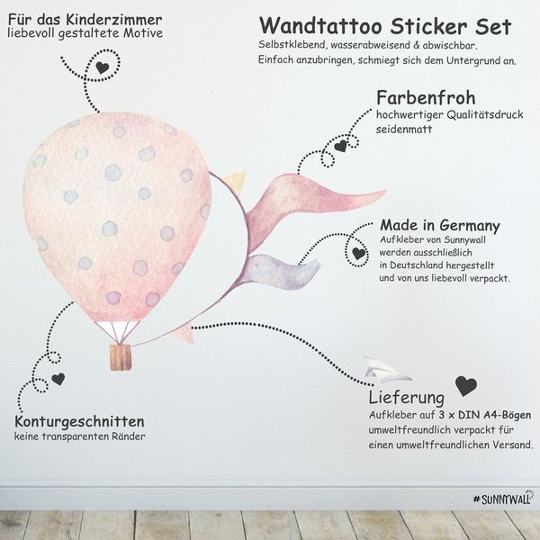 Sunnywall Wandtattoo Heißluftballon Wandsticker Wandtattoo (3 St), konturgeschnitten