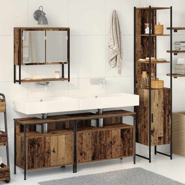 vidaXL Badezimmermöbel-Set mit Regal 4 pcs Altholz Holzwerkstoff 3332601