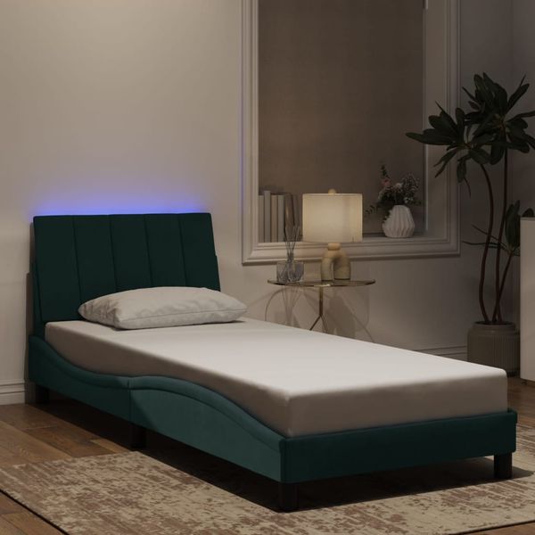 vidaXL Bettgestell mit LED ohne Matratze "Hanko" Dunkelgrün 90x190 cm Samt 3213754