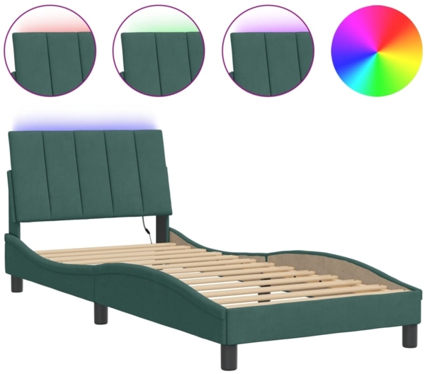 vidaXL Bettgestell mit LED ohne Matratze "Hanko" Dunkelgrün 90x190 cm Samt 3213754