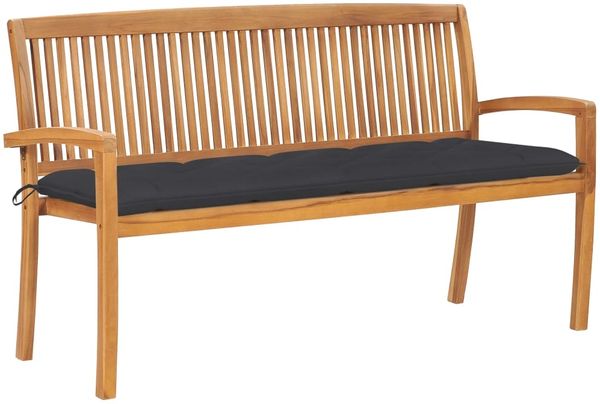 vidaXL Stapelbare Gartenbank mit Auflage 159 cm Massivholz Teak 3063321