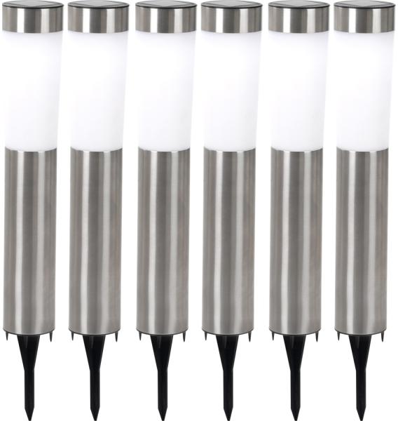 6er Set LED Solarleuchte, Edelstahl, Erdspieß, H 56 cm