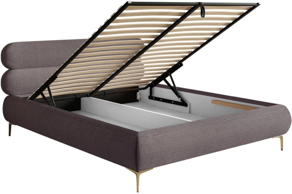 Selsey 'Roule Cord' Polsterbett 180x200 mit Bettkasten, Cordstoff und goldfarbenen Füßen, Braun Bild 6