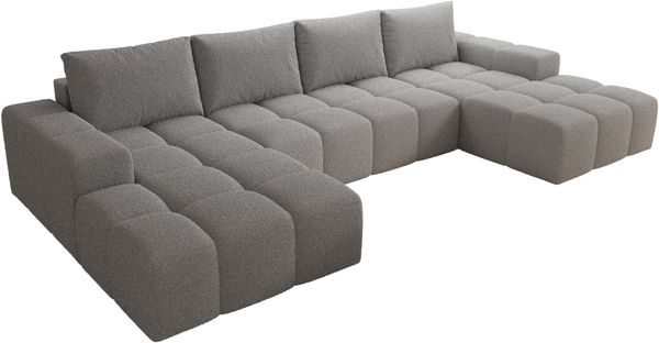 Ecksofa Cento, Couch U-Form, Sofa U-Form Teddy-Bouclé, 360 x 57 x 180 cm, Hellgrau