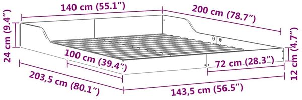 vidaXL Bettrahmen Wachsbraun 140 x 200 cm Massives Kiefernholz 873315 Bild 10