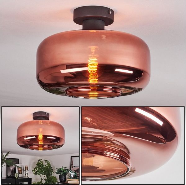 hofstein Deckenleuchte 1-flammige Deckenlampe aus Metall/Glas in Schwarz/Kupferfarben, ohne Leuchtmittel, im Retro/Vintage-Design (Schirm Ø 28 cm), E27