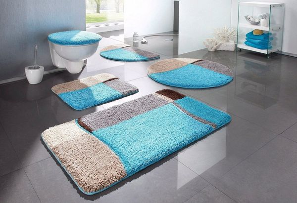 OTTO home Badematte Belio, Badvorleger, Badezimmer Teppich, Höhe 20 mm, rutschhemmend beschichtet, schnell trocknend, strapazierfähig, fußbodenheizungsgeeignet, Kunstfaser, halbrund, Badematte, Badteppich, Badematten auch als 2 tlg. Set erhältlich, bunt