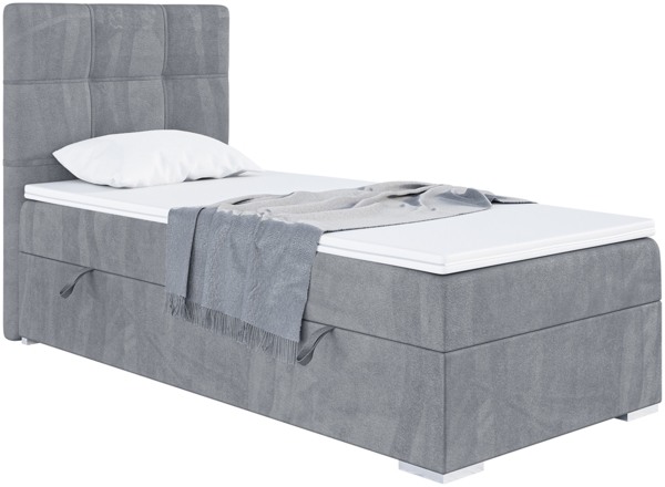 MEBLINI Boxspringbett KAI 100x200 cm mit Bettkasten - H4/Grau Samt Gepolstert Einzelbett mit Topper & Taschenfederkern-Matratze - 100x200 Links