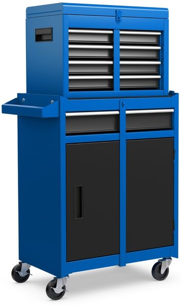 2 in 1 Werkstattwagen mit Koffer & 8 Fächer & Haken & Verstellbarem Regal 100 kg Tragkraft Blau